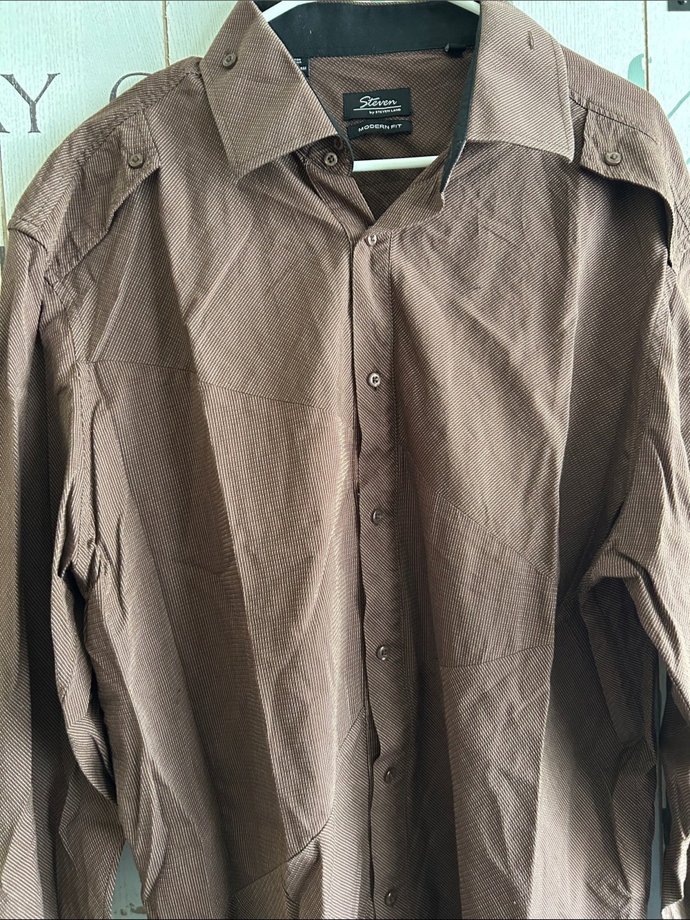 Steven by Steven Land Men's Brown Button-Up Dress Shirt, modern fit size 2XL - Picture 3 of 5